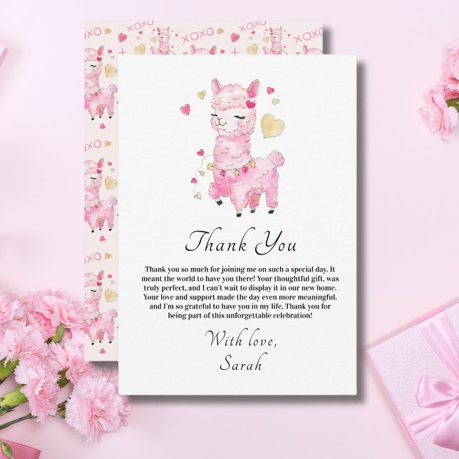  Watercolor Pink Llama Bridal Shower Thank You Card (Creator Uploaded)