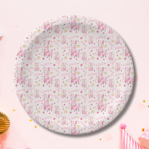 Watercolor Pink Llama XOXO Paper Plate
