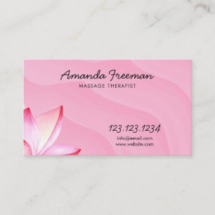 Watercolor Pink Lotus Flower Massage Therapist Business Card