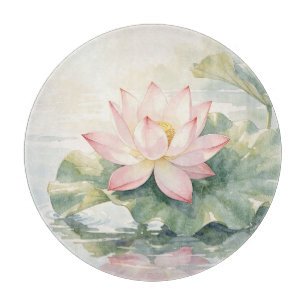 Watercolor Pink Lotus Serenity Cutting Board