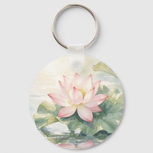 Watercolor Pink Lotus Serenity Key Ring