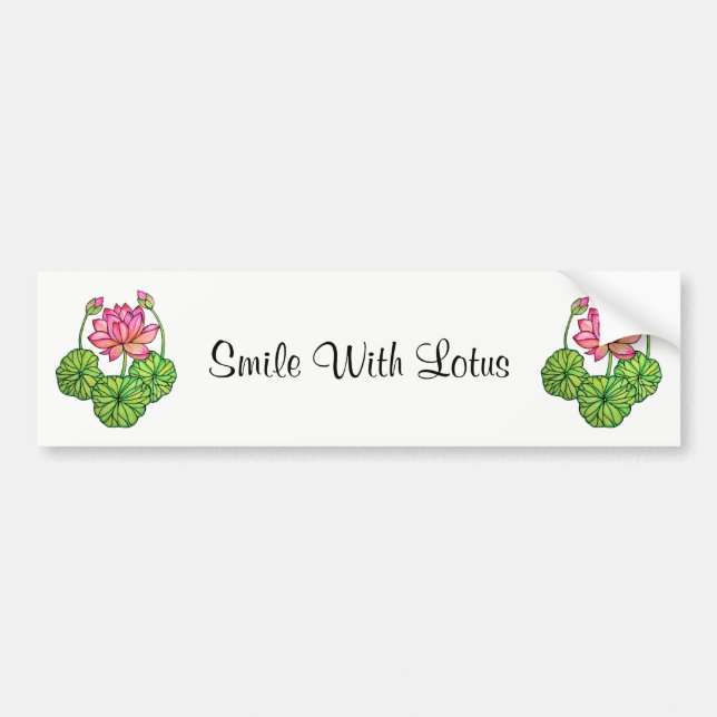 Watercolor Pink Lotus with Buds & Leaves Bumper Sticker (Front)