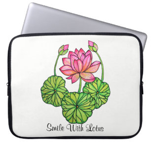 Watercolor Pink Lotus with Buds & Leaves Laptop Sleeve