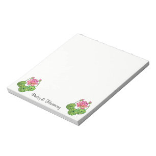 Watercolor Pink Lotus with Buds & Leaves Notepad