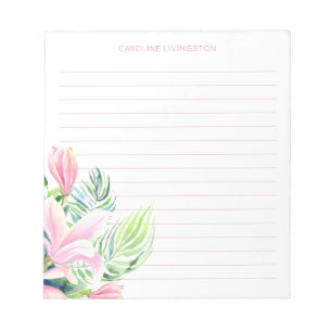 Watercolor Pink Magnolia Flower Personalised Notepad