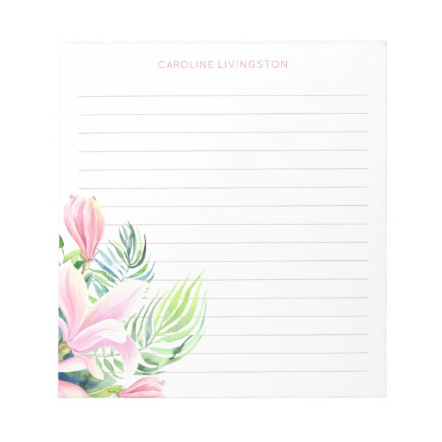 Watercolor Pink Magnolia Flower Personalised Notepad (Front)