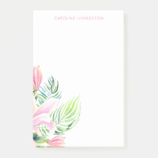 Watercolor Pink Magnolia Flower Personalised Post-it Notes