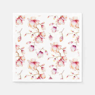 Watercolor Pink Magnolia Flowers Napkin