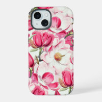 Watercolor Pink Magnolia Flowers Pattern