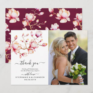 Watercolor Pink Magnolia Flowers Thank You Card