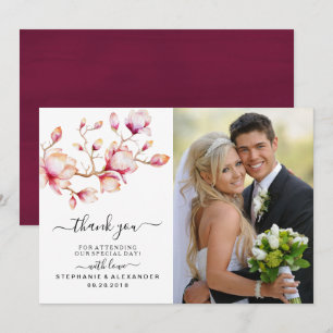 Watercolor Pink Magnolia Flowers Thank You Card