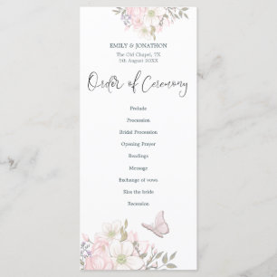 Watercolor Pink Magnolias Butterfly Script Wedding Program