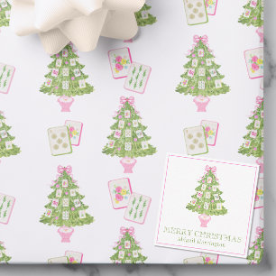 Watercolor Pink Mahjong Christmas Tree Card