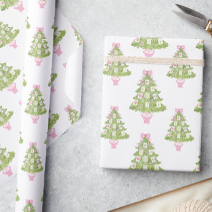 Watercolor Pink Mahjong Christmas Tree Wrapping Paper
