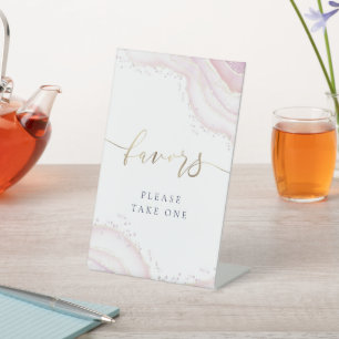 watercolor pink marble favours pedestal sign