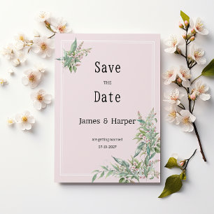 Watercolor pink mint flower bouquet Save the Date Invitation