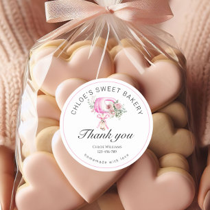 Watercolor Pink Mixer Baking Thank you  Classic Round Sticker