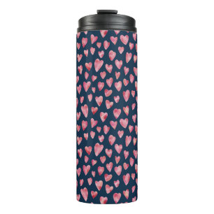 Watercolor Pink Navy Love Heart Thermal Tumbler
