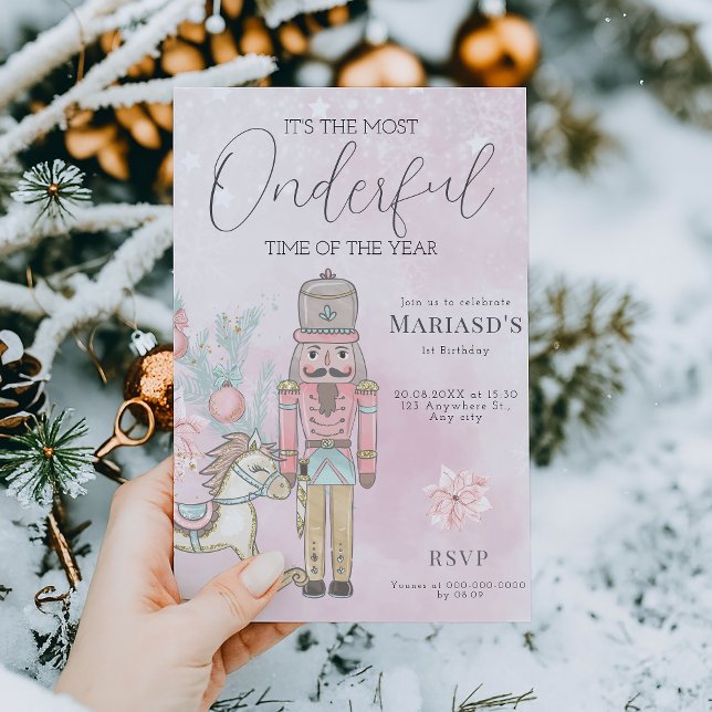 watercolor Pink Nutcracker 1st birthday Christmas  Invitation (Creator Uploaded)