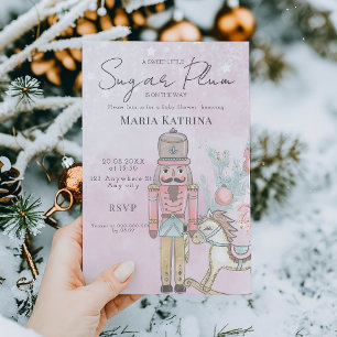 watercolor Pink Nutcracker Baby Shower Christmas  Invitation