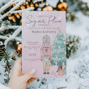 watercolor Pink Nutcracker Baby Shower Christmas Invitation