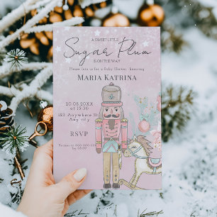 watercolor Pink Nutcracker Baby Shower Christmas Invitation
