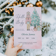 watercolor Pink Nutcracker Baby Shower Christmas