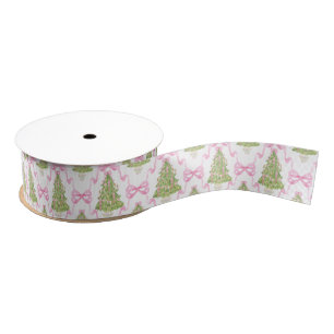 Watercolor Pink Nutcracker Christmas Tree Grosgrain Ribbon