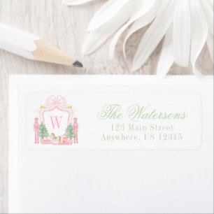 Watercolor Pink Nutcracker Monogram Crest Address Return Address Label