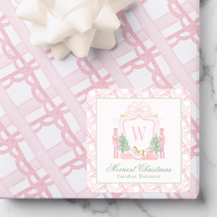 Watercolor Pink Nutcracker Monogram Crest Square Sticker