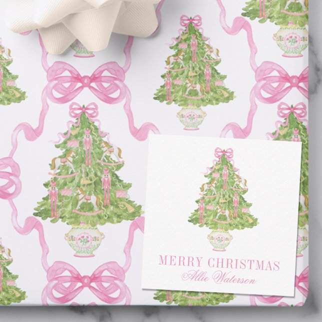 Watercolor Pink Nutcracker Tree Christmas Card (Creator Uploaded)