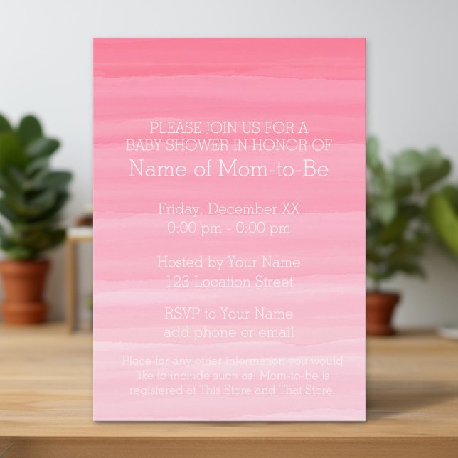 Watercolor Pink Ombre Sweet Girl Baby Shower Invitation (Unique Photo Card)