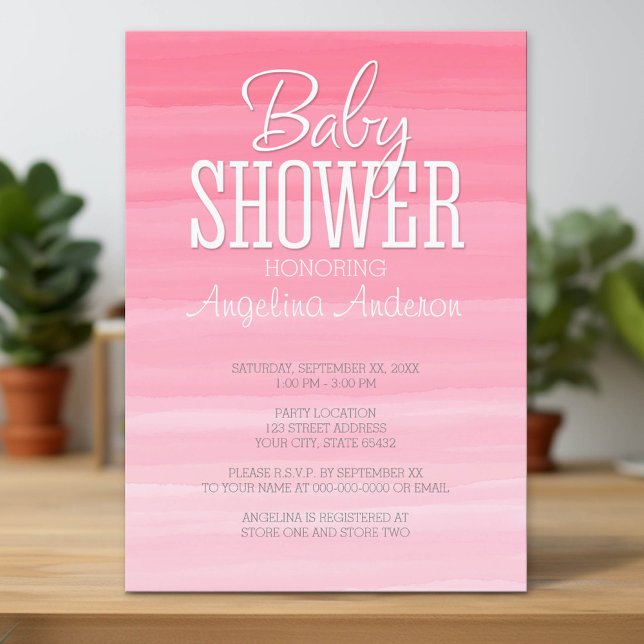 Watercolor Pink Ombre Sweet Girl Baby Shower Invitation (Custom Invitation with Download Option)