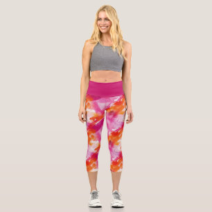 Watercolor Pink Orange Abstract Capri Leggings