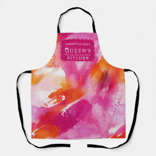 Watercolor Pink Orange Abstract Kitchen  Apron