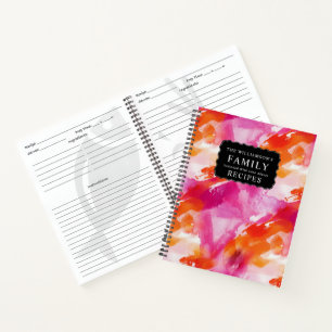 Watercolor Pink Orange Abstract Recipes Notebook