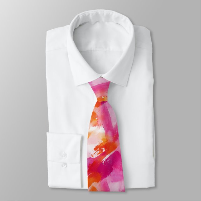 Watercolor Pink Orange Abstract Tie (Tied)