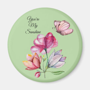 Watercolor Pink Orange and Purple Flowers Magnet