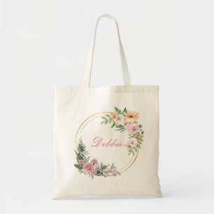 Watercolor Pink Orange Floral Personalised Tote Bag