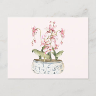 Watercolor Pink Orchid Flower Vase Postcard