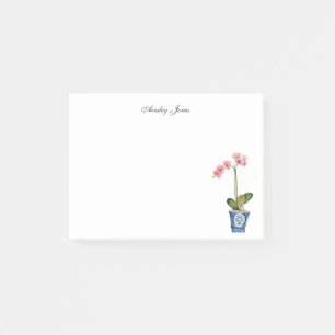 Watercolor Pink Orchid in blue pot Post-it Notes