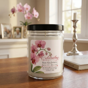 Watercolor Pink Orchid Memorial Candle Label