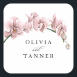 Watercolor Pink Orchids Tropical Paradise Wedding Square Sticker<br><div class="desc">Bring your dream wedding vision to life with this uniquely beautiful tropical themed design featuring lush pink watercolor orchids. The lovely design has a branch of pink orchids above the bride and groom's names. Personalise with your names and use these stickers on wedding or party favours and more. Available in...</div>