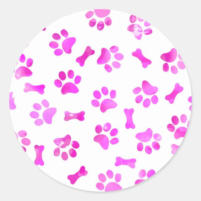 Watercolor Pink Paw Prints Classic Round Sticker (Front)