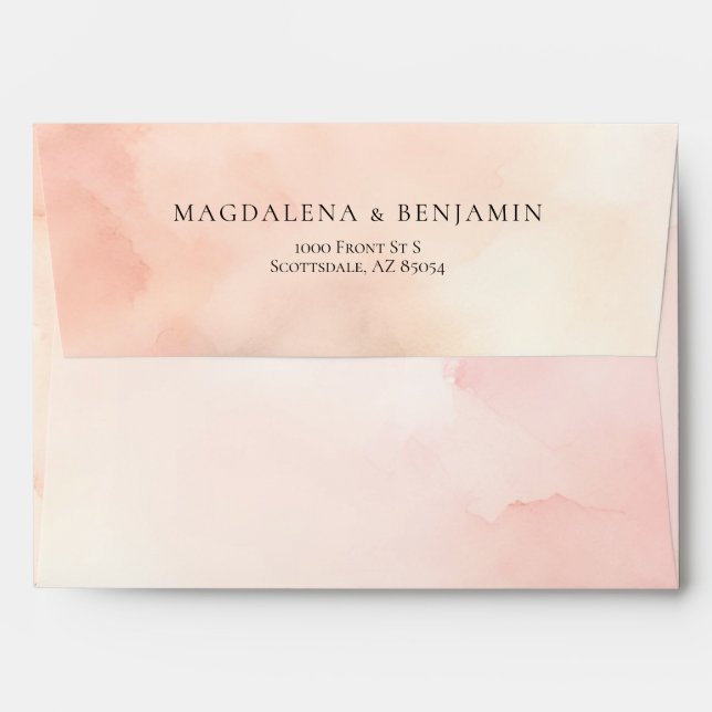 Watercolor Pink Peach Abstract Desert Wedding Envelope (Back (Top Flap))