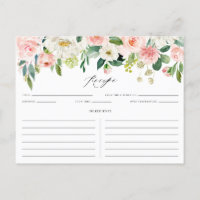 Watercolor Pink Peach Floral Garland Recipe Card