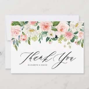 Watercolor Pink Peach Floral Garland Thank You Card