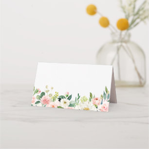 Watercolor Pink Peach Floral Garland Wedding Place Card
