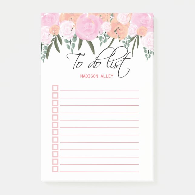 Watercolor Pink & Peach Floral Post-it Notes (Front)