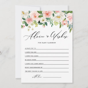 Watercolor Pink Peach Florals Wishes for Baby Advice Card
